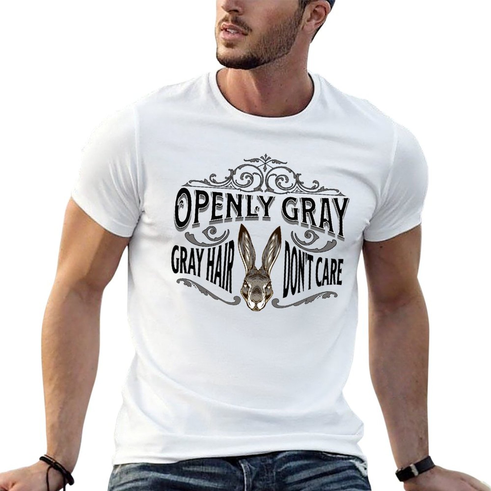 Hair Care Illustration - T-shirt gris avec illustration de lapin